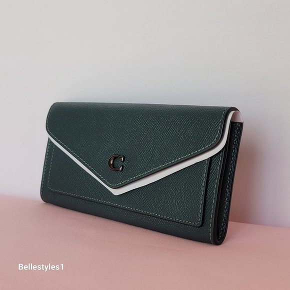 COACH Wyn Envelope Crossgrain Leather Wallet- Forest color - Picture 5 of 16
